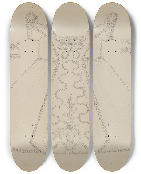 Triptych art skateboard deck of Evelyn Bailey Childs Dress by Evelyn Bailey
