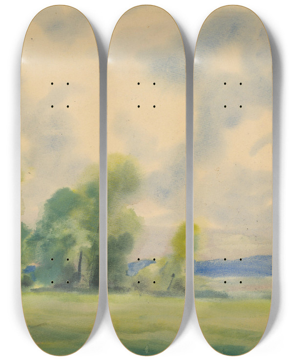 Triptych art skateboard deck of Zolo Palugyay Landscape_1 by Zolo Palugyay (1898-1935)