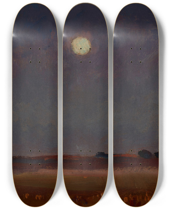 Triptych art skateboard deck of Jan Stanislawski Moonlit Night by Jan Stanislawski (1860-1907)