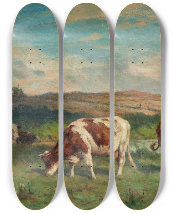 Triptych art skateboard deck of William Henry Howe Lyme Pastures by William Henry Howe (1846-1929)