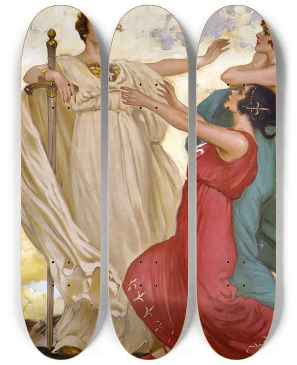Triptych art skateboard deck of Leopoldo Metlicovitz Finalmente by Leopoldo Metlicovitz (1868-1944)