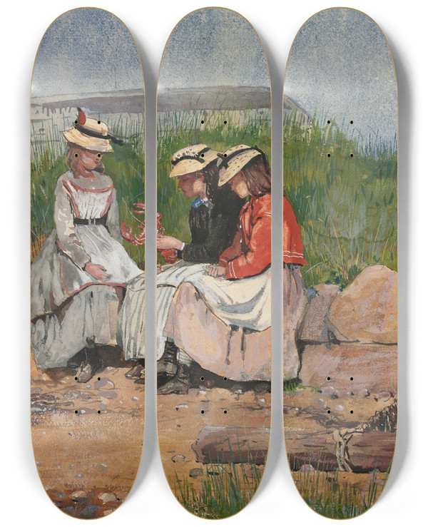 Triptych art skateboard deck of Winslow Homer A Fishermans Daughter by Winslow Homer (1836-1910)