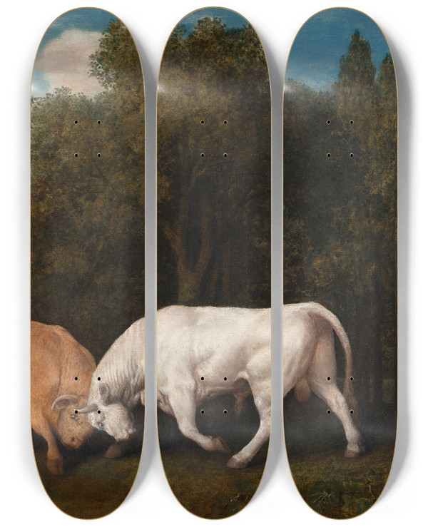 Triptych art skateboard deck of George Stubbs Bulls Fighting by George Stubbs (1724-1806)