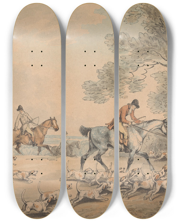 Triptych art skateboard deck of Samuel Howitt Going To Cover by Samuel Howitt (1756-1822)