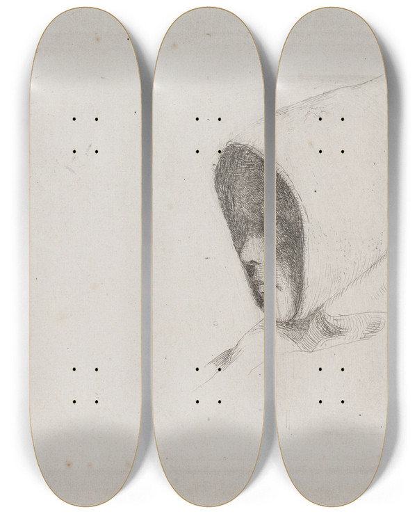Triptych art skateboard deck of Carl Bloch Hoved Med Munkehtte by Carl Bloch (1834-1890)