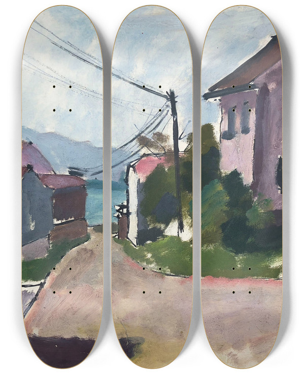 Triptych art skateboard deck of Otto Geigenberger Gstadt Am Chiemsee by Otto Geigenberger (1881-1946)