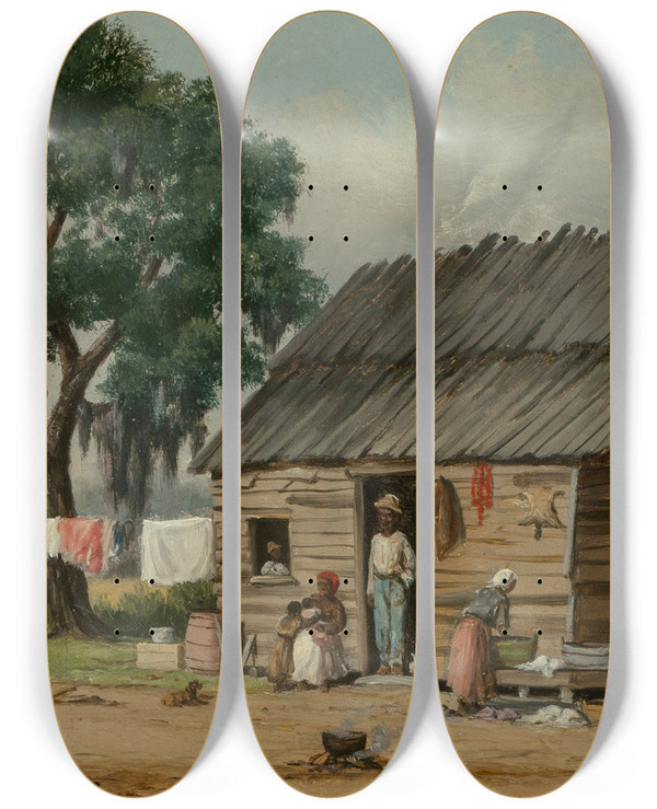 Triptych art skateboard deck of William Aiken Walker A South Carolina Cabin by William Aiken Walker (1838-1921)