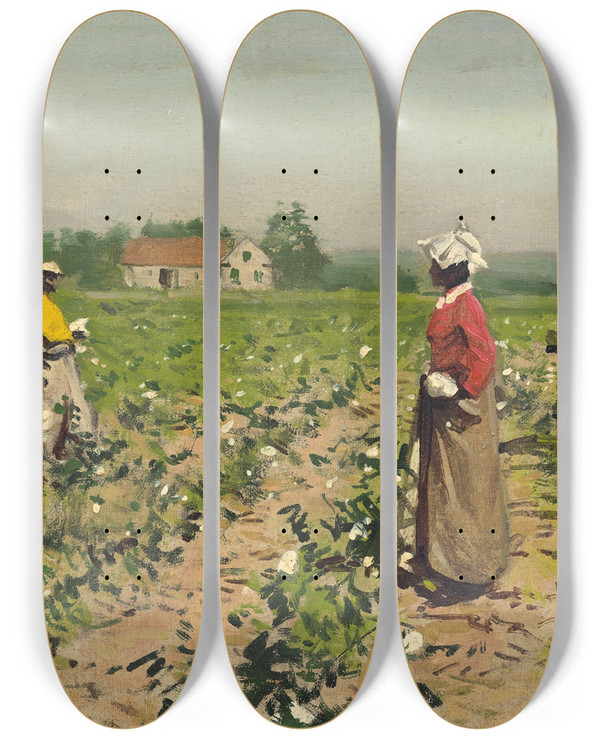 Triptych art skateboard deck of William Gilbert Gaul Picking Cotton by William Gilbert Gaul (1855-1919)