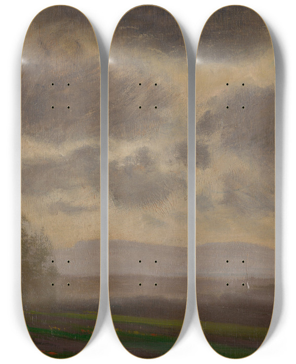 Triptych art skateboard deck of Ferdinand Katona Before The Storm by Ferdinand Katona (1864-1932)