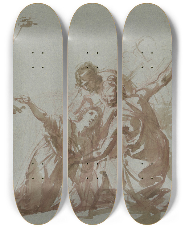 Triptych art skateboard deck of Heinrich Friedrich Fger Der Tod Der Virginia_2 by Heinrich Friedrich Fger (1751-1818)