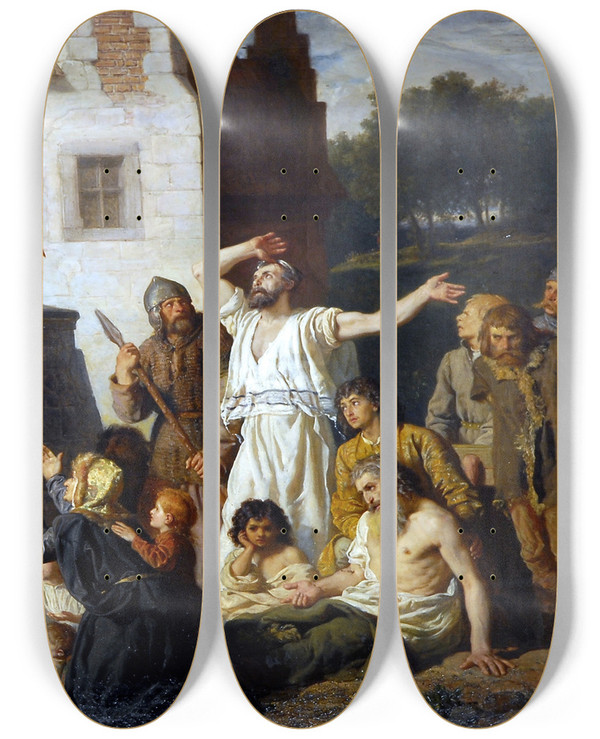 Triptych art skateboard deck of Wojciech Gerson Reception Of The Jews by Wojciech Gerson (1831-1901)