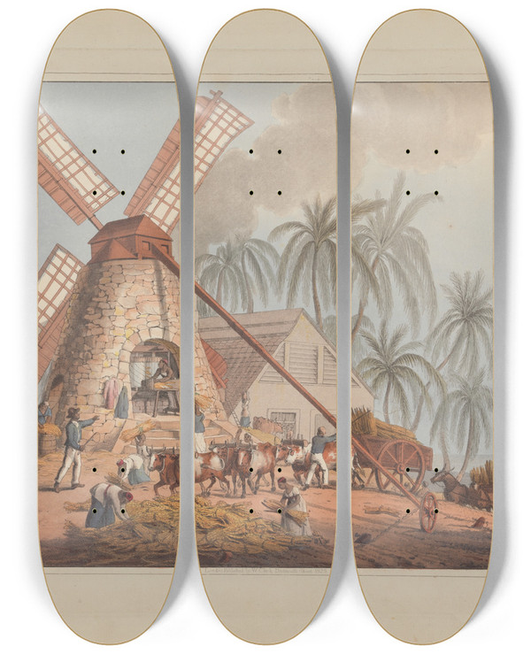 Triptych art skateboard deck of William A V Clark The Millyard by William A V Clark (19-)