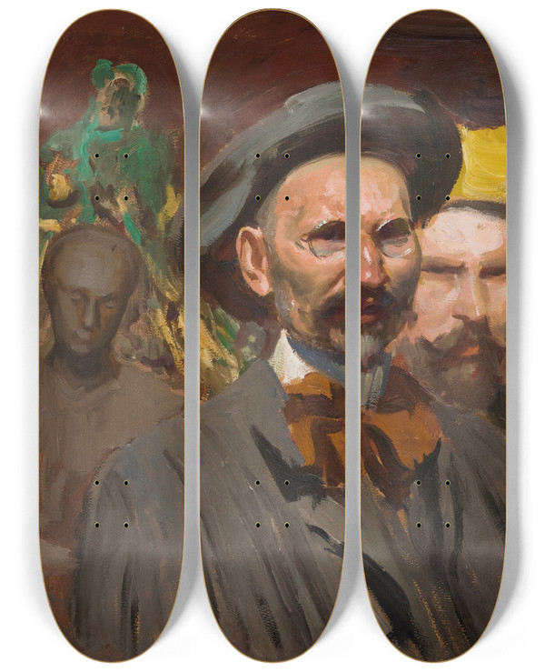 Triptych art skateboard deck of Leon Wyczkowski Selfportrait With Konstanty Laszczka by Leon Wyczolkowski (1852-1936)