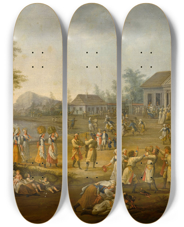 Triptych art skateboard deck of Micha Stachowicz Doynki Harvest Festival by Michal Stachowicz (1768-1825)
