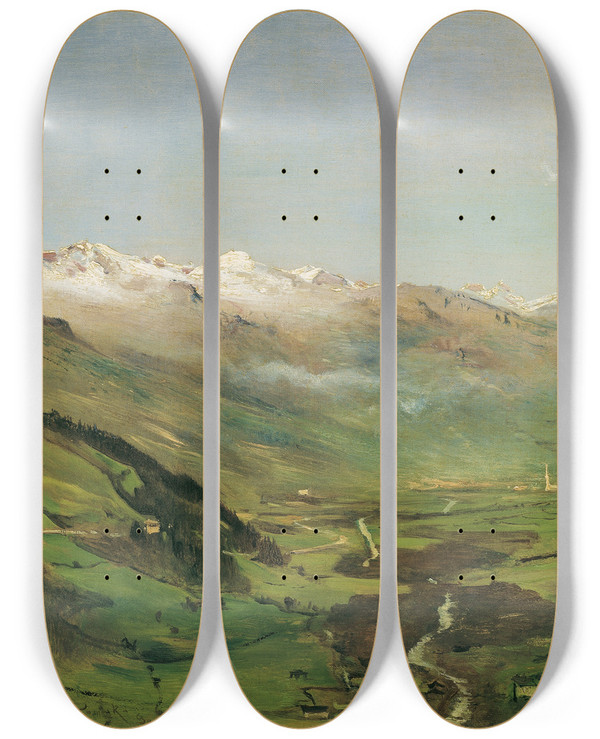 Triptych art skateboard deck of Anton Romako Das Gasteinertal I by Anton Romako (1832-1889)