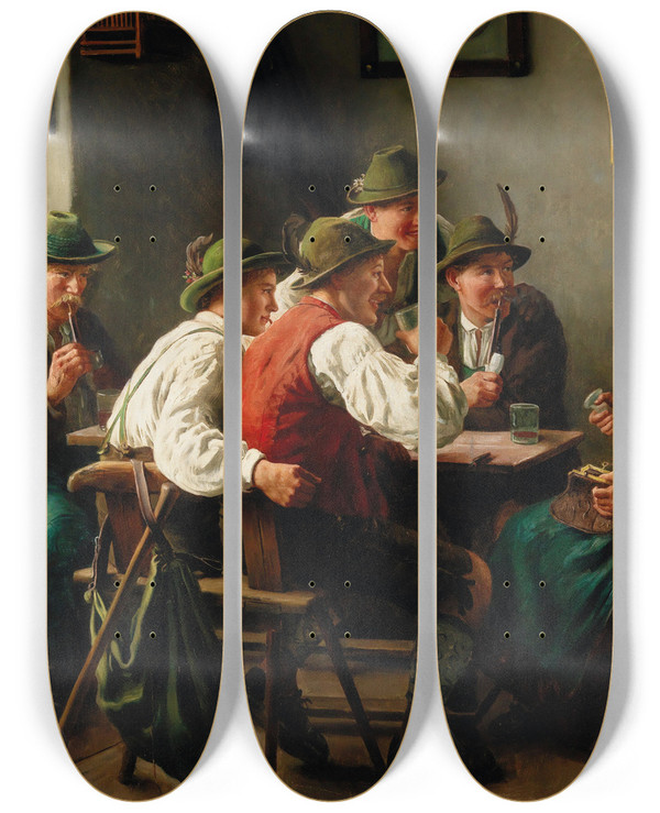 Triptych art skateboard deck of Emil Rau The Admirers by Emil Rau (1858-1937)