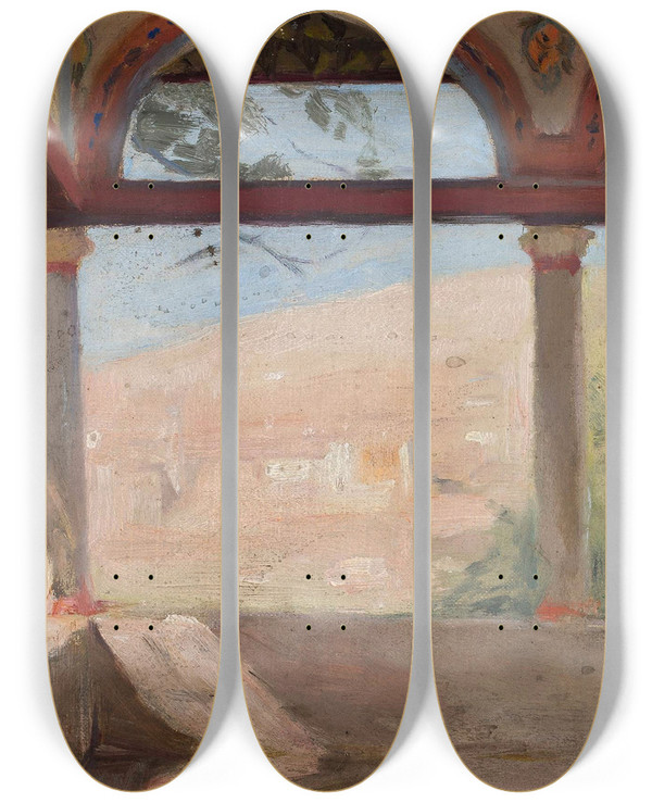 Triptych art skateboard deck of Jan Cigliski Summer House Of Maria Potocka In Bakhchisaray From The Journey To Crimea_3 by Jan Ciaglinski (1858-1913)
