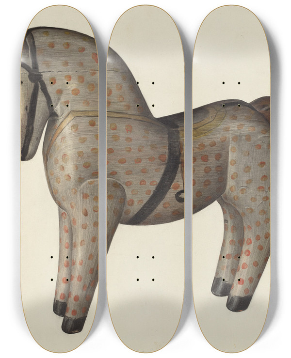 Triptych art skateboard deck of Mina Lowry Toy Horse_5 by Mina Lowry (1894-1942)