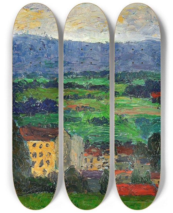 Triptych art skateboard deck of Konrad Mgi Norra Maastik_3 by Konrad Magi (1878-1925)