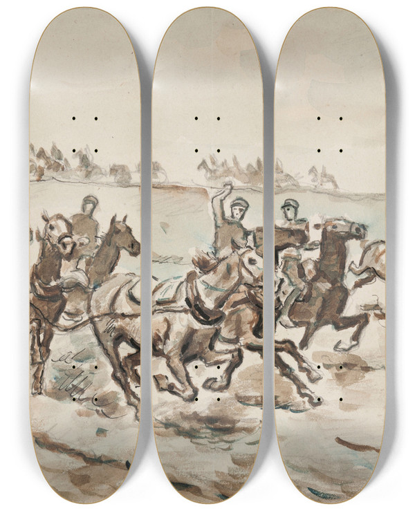 Triptych art skateboard deck of Ivan Ivanec Oddzia Artylerii Konnej W Galopie_1 by Ivan Ivanec (1893-1946)