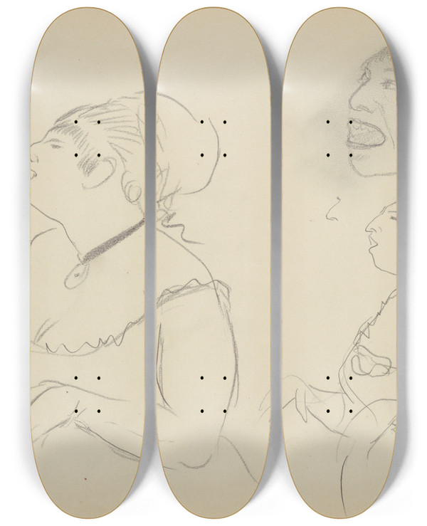 Triptych art skateboard deck of Edgar Degas Sketches Of Caf Singers_5 by Edgar Degas (1834-1917)