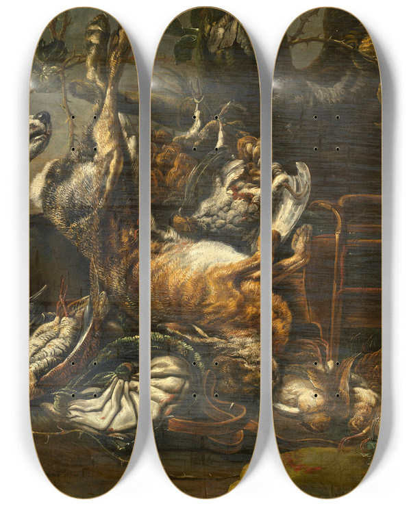 Triptych art skateboard deck of Pieter Boel Still Life by Pieter Boel (1622-1674)