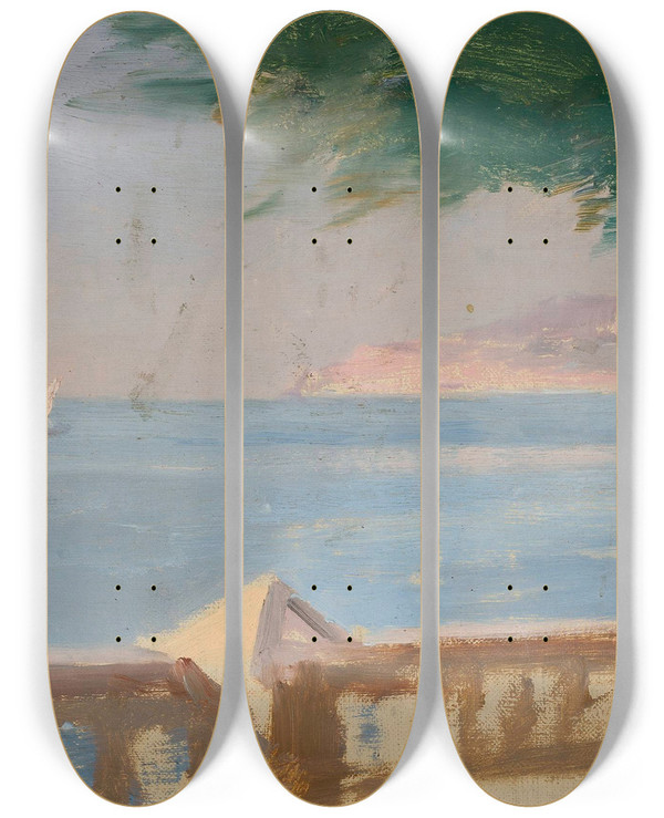 Triptych art skateboard deck of Jan Cigliski View Of The Sea From The Bakhchidere Villa In Yalta From The Journey To Crimea by Jan Ciaglinski (1858-1913)