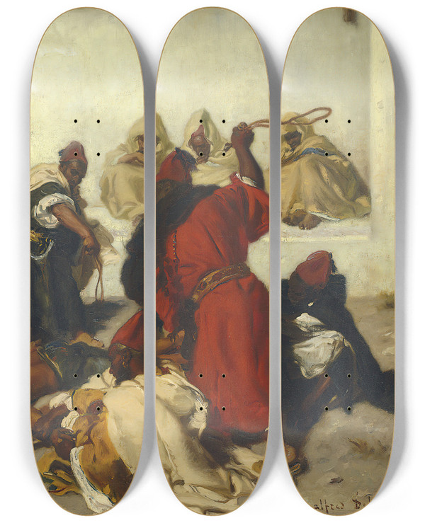 Triptych art skateboard deck of Alfred Dehodencq The Captured Thief by Alfred Dehodencq (1822-1882)