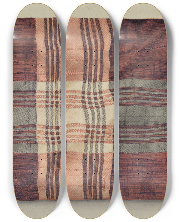 Triptych art skateboard deck of Helen E Gilman Shaker Silk Kerchief by Helen E Gilman