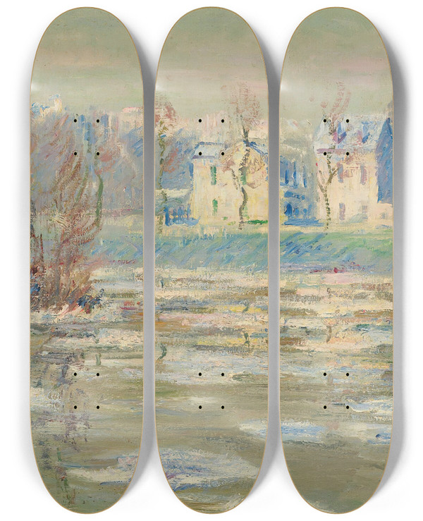 Triptych art skateboard deck of Gustave Loiseau Loise En Hiver by Gustave Loiseau (1865-1935)