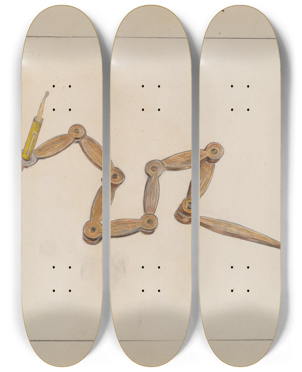 Triptych art skateboard deck of Benjamin Resnick Candlestick_1 by Benjamin Resnick