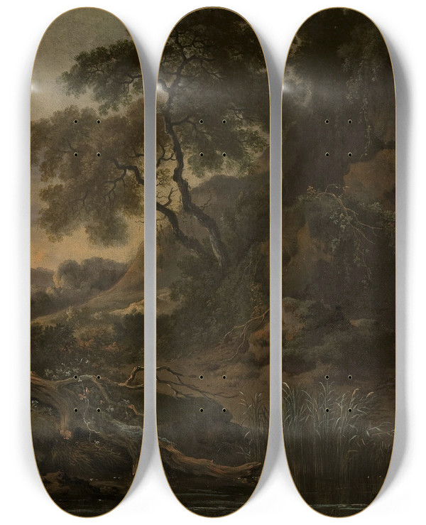 Triptych art skateboard deck of Jan Wijnants Landscape_4 by Jan Wijnants (1632-1684)