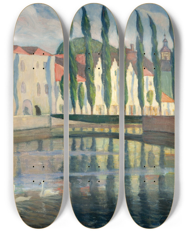 Triptych art skateboard deck of Olof Sagernelson From Bruges by Olof Sager-Nelson (1868-1896)