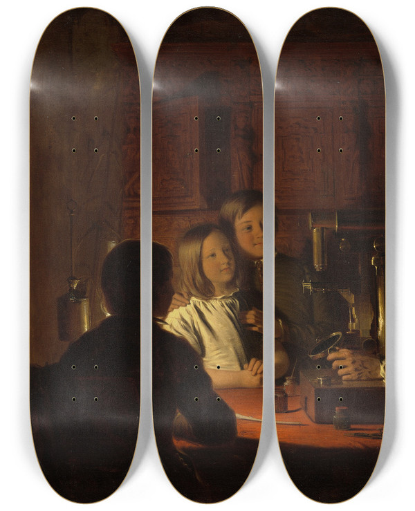 Triptych art skateboard deck of Robert Walter Weir Themicroscope by Robert Walter Weir (1803-1889)