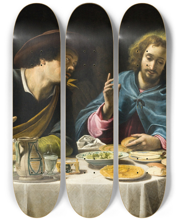 Triptych art skateboard deck of Filippo Tarchiani The Supper At Emmaus by Filippo Tarchiani (1576-1645)