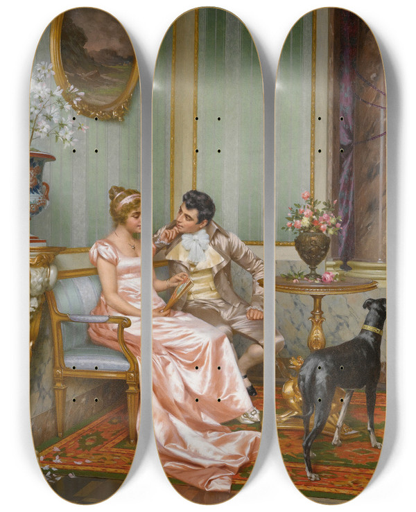 Triptych art skateboard deck of Vittorio Reggianini Admiration by Vittorio Reggianini (1858-1938)