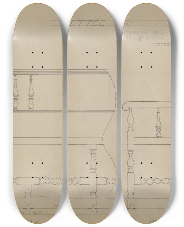 Triptych art skateboard deck of Robert Brigadier Settee by Robert Brigadier