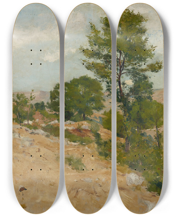 Triptych art skateboard deck of Hans Tichy Bei Anticoli by Hans Tichy (1861-1925)