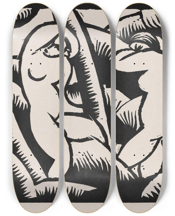 Triptych art skateboard deck of Georg Schrimpf Nude Ix by Georg Schrimpf (1889-1938)