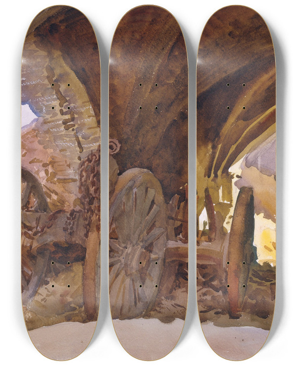 Triptych art skateboard deck of John Singer Sargent Wheels In Vault by John Singer Sargent (1856-1925)