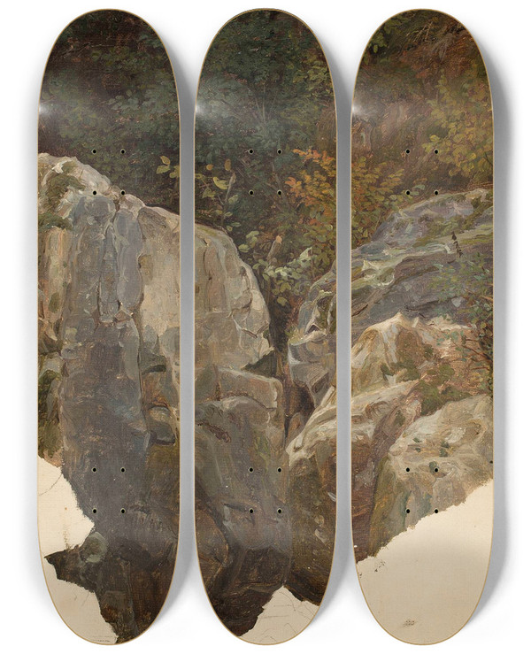 Triptych art skateboard deck of Chrystian Breslauer Mountain Landscape Sketch_1 by Chrystian Breslauer (1802-1882)