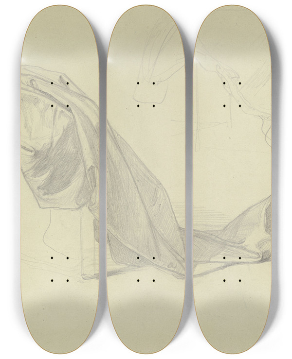 Triptych art skateboard deck of Julius Hamel Gewandstudie Zur Flehenden Helfensteinerin Im Bauernkrieg by Julius Hamel (1834-1907)