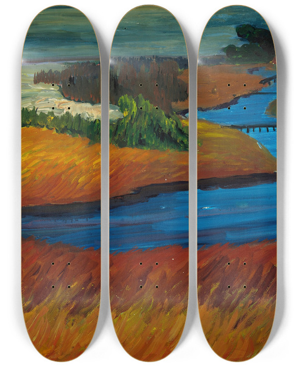 Triptych art skateboard deck of Marianne Von Werefkin Prerowstrom by Marianne von Werefkin (1860-1938)