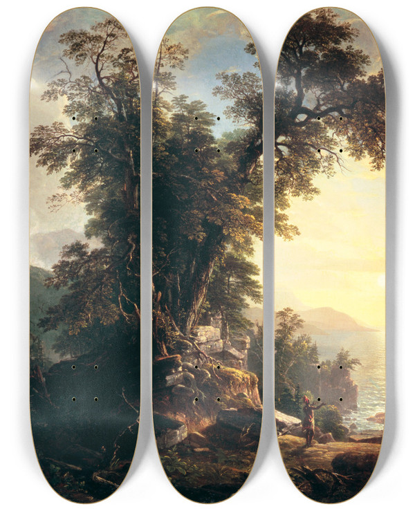 Triptych art skateboard deck of Asher Brown Durand The Indians Vespers by Asher Brown Durand (1796-1886)