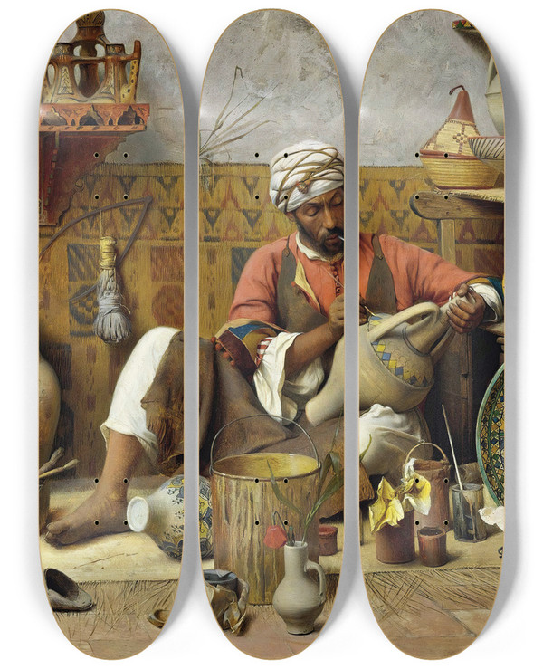Triptych art skateboard deck of Jean Discart The Pottery Studio by Jean Discart (1856-1944)