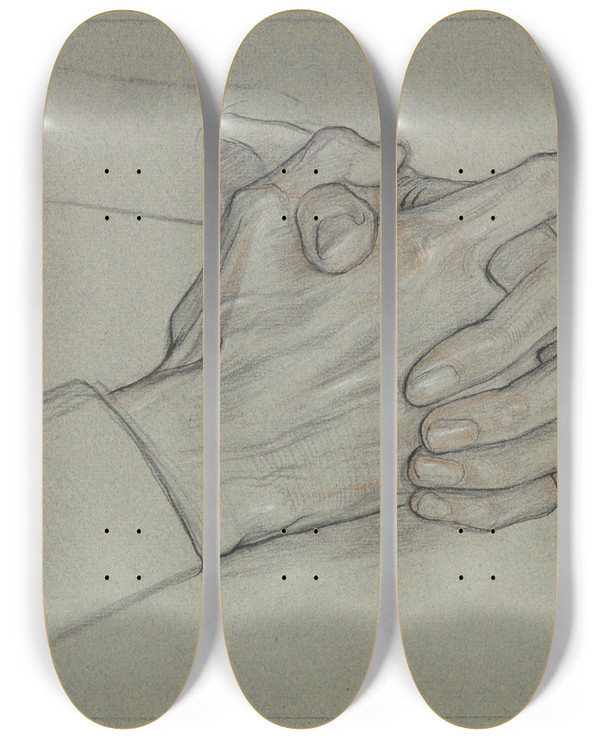 Triptych art skateboard deck of Jan Veth Studie Van Gevouwen Handen Voor Het Portret Van Mevrouw Ragazzivan Den Wall Bake by Jan Veth (1864-1925)
