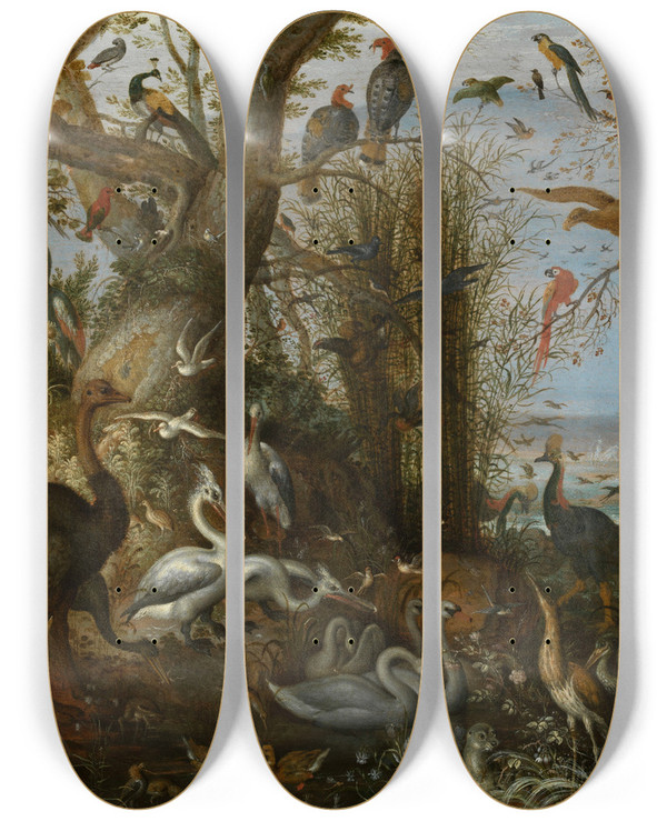 Triptych art skateboard deck of Roelant Savery Poultry by Roelant Savery (1576-1639)
