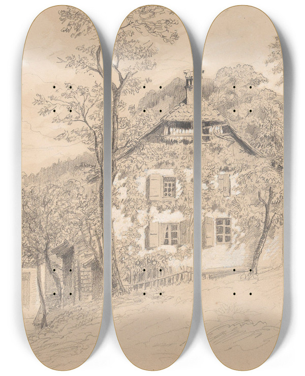 Triptych art skateboard deck of Adolph Tidemand Fra Glion_2 by Adolph Tidemand (1814-1876)