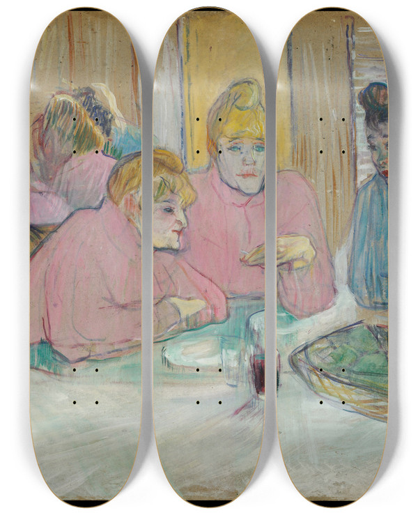 Triptych art skateboard deck of Henri De Toulouselautrec The Ladies In The Dining Room by Henri de Toulouse-Lautrec (1864-1901)