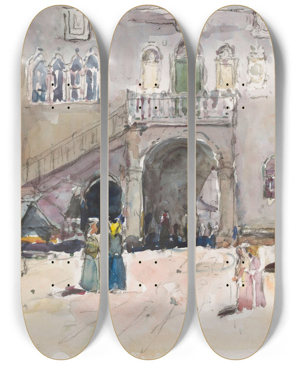 Triptych art skateboard deck of Carel Nicolaas Storm Van Sgravesande Stadhuis In Capodistria by Carel Nicolaas Storm van 's-Gravesande (1841-1924)